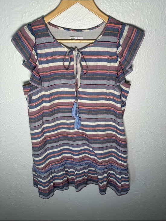 Parker Dresses & Skirts - Parker Boho Dress Womens Medium Striped Tassel Ruffle Mini Dress Cotton
